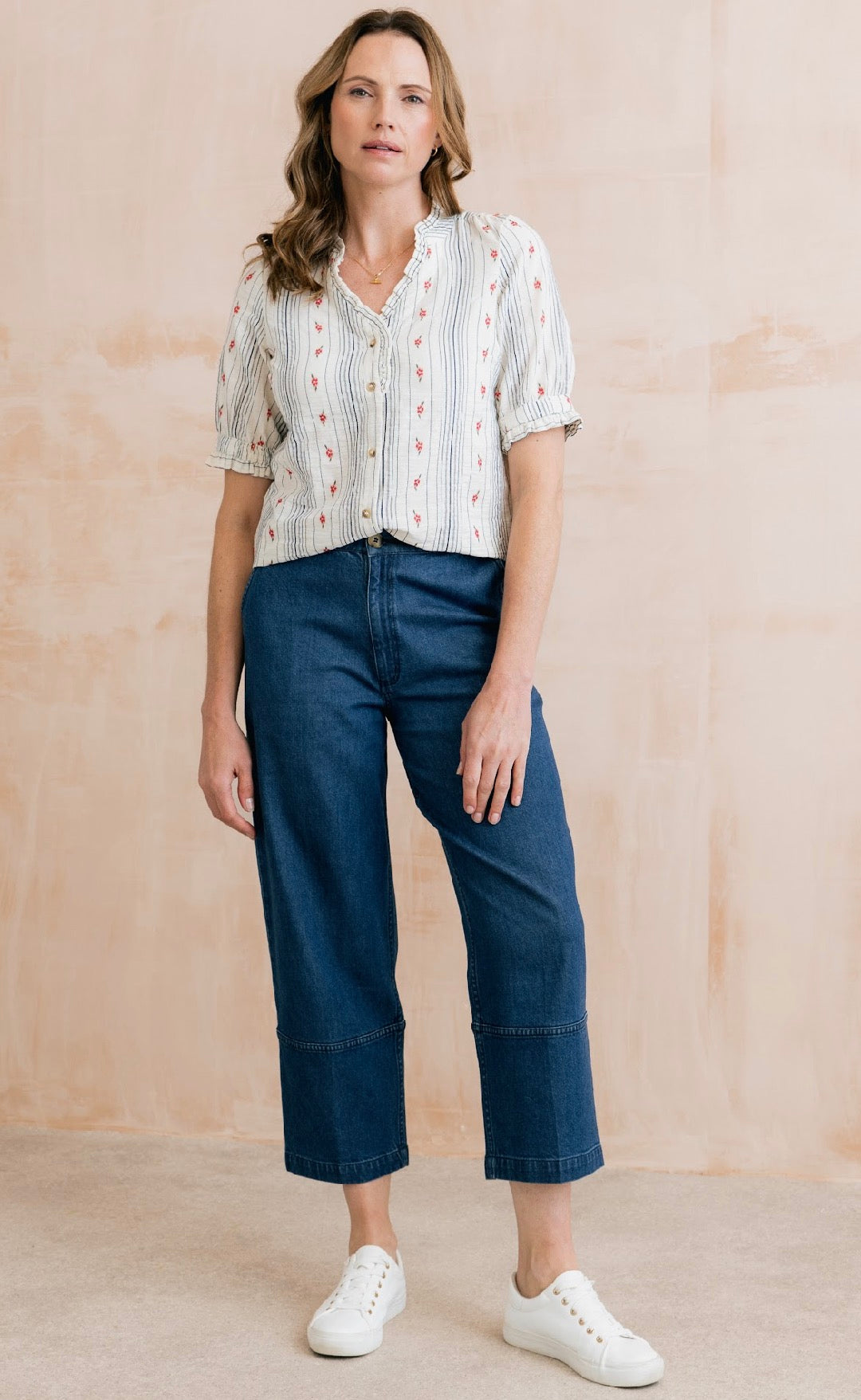 Denim Tapered Leg Cropped Jeans