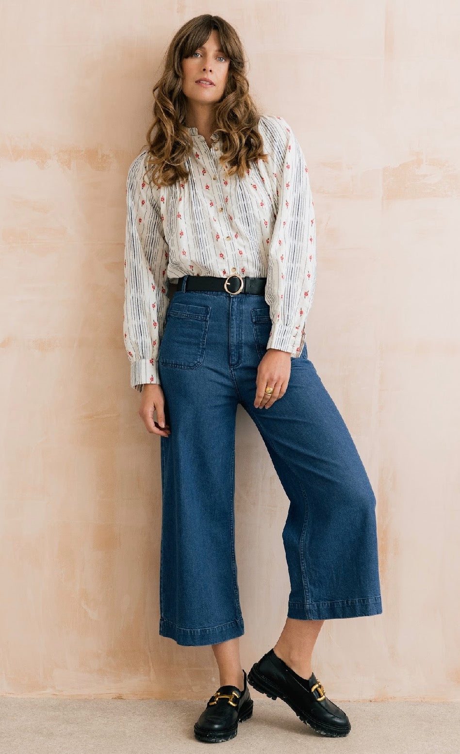 Flora Blouse - Cotton with embroidered Stripe