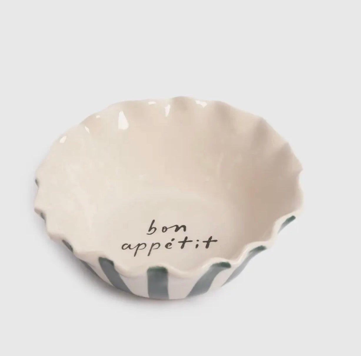Teal Stripe Bon Appétit Small Bowl - Caroline Gardner