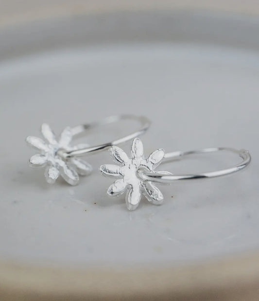 Lucy Kemp - Sterling Silver Daisy Charm Hoops