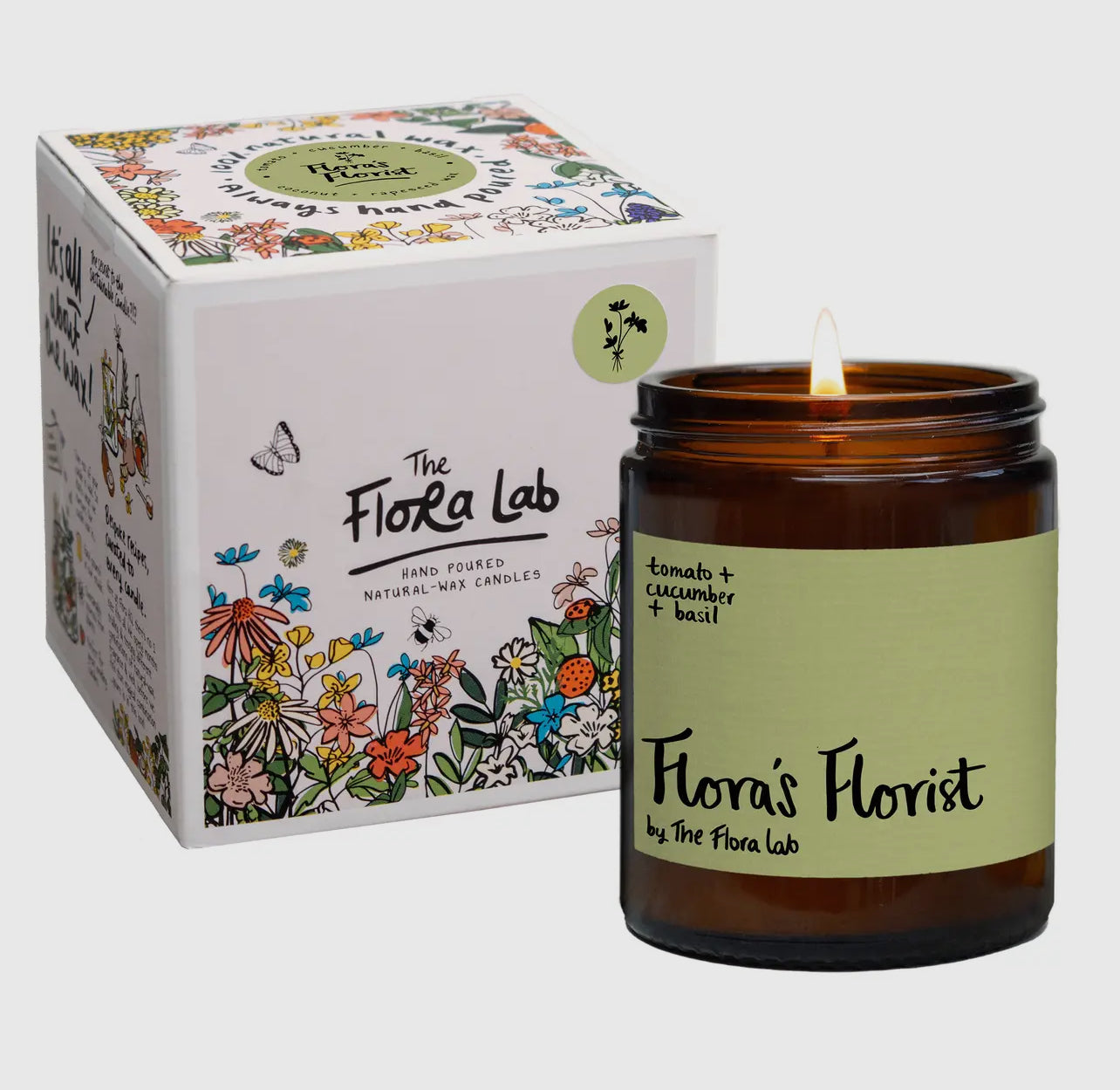 Flora's Florist, a wax scened candle by the Flora lab, and sold by Happybara.