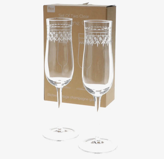 Vintage Etched Champagne Glasses - 200ml
