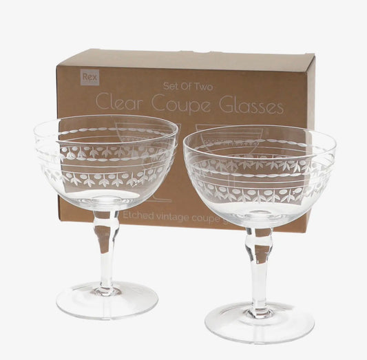 Vintage Etched Coupe Glasses