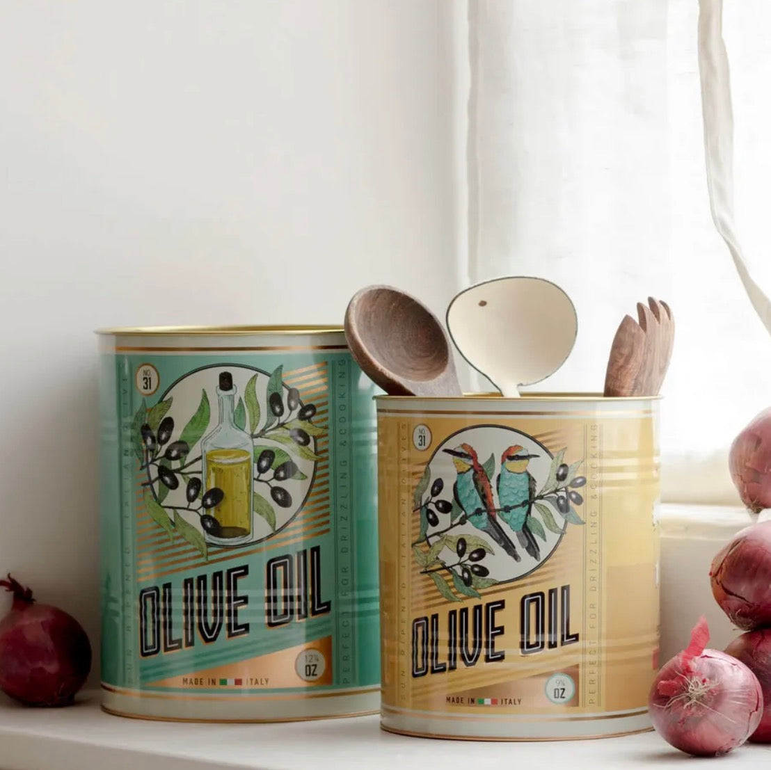 XL Decorative Storage Tins  - sold as set of 2 (Olive oil design)