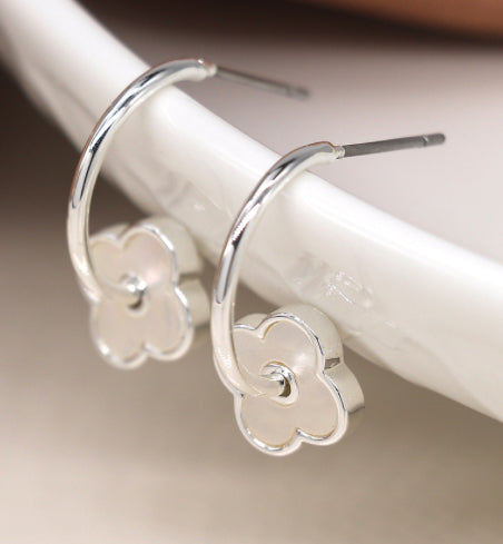 Quatrefoil Silver Plated C-Hoop Earrings
