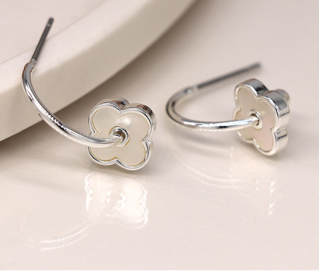 Quatrefoil Silver Plated C-Hoop Earrings
