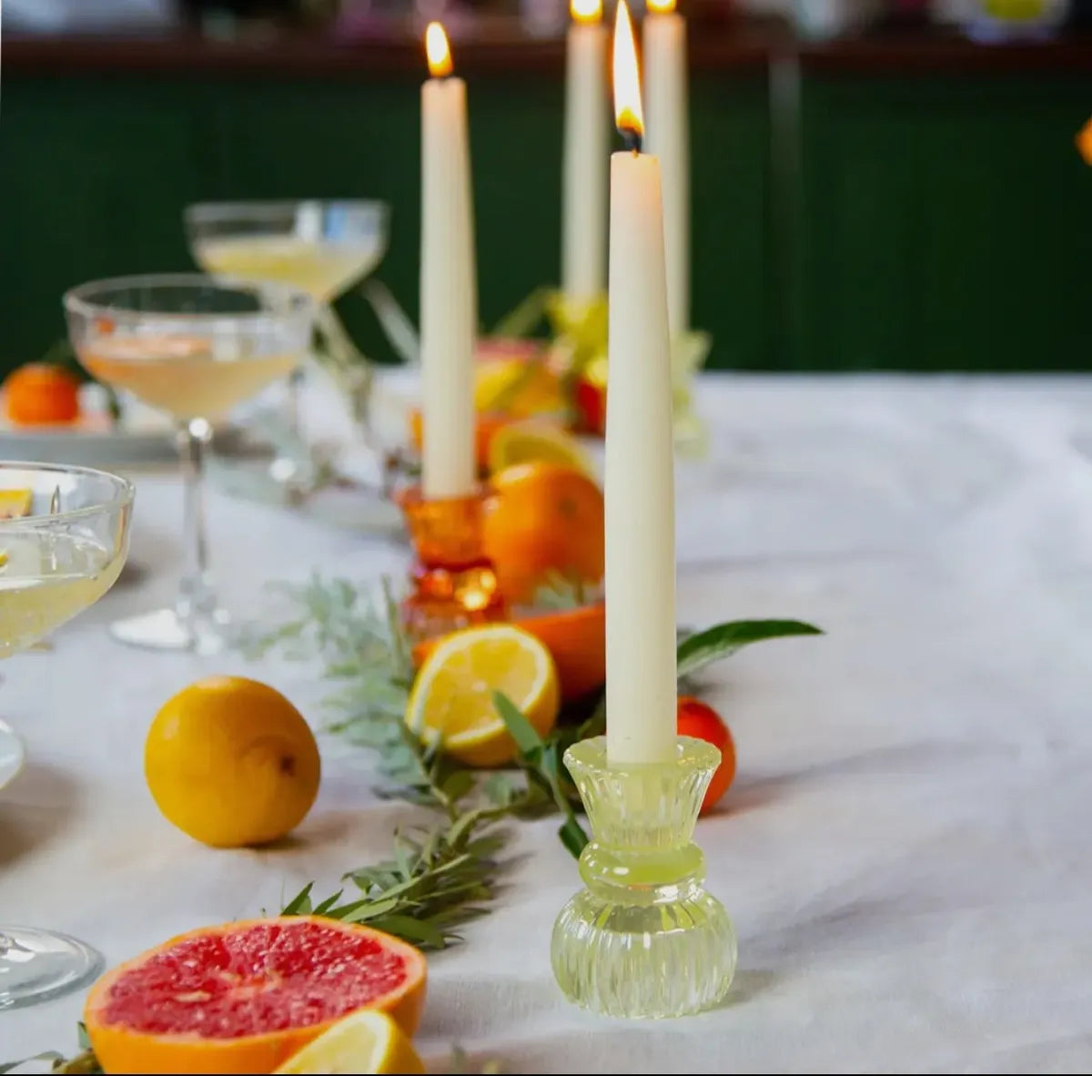 Small light green glass candle holder